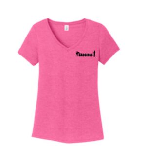 Bad Girls Fuchsia Frost V-Neck T-Shirt (Front Logo))