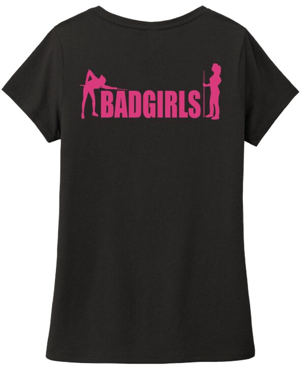 Bad Girls Black with Pink V-Nect T-shirt (front and back logo) - Image 3