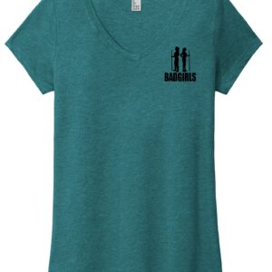 Bad Girls Heather Teal V-Neck T-Shirt (front and back logo)