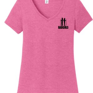 Bad Girls Fuchsia Frost V-Neck T-Shirt (new logo front and back)