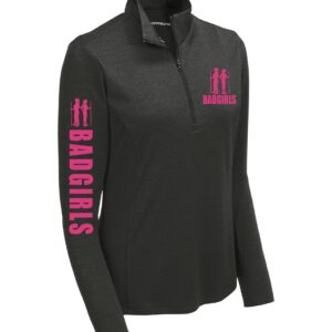 Bad Girls Black Heather 1/4 Zip Pullover (logo front and sleeve)