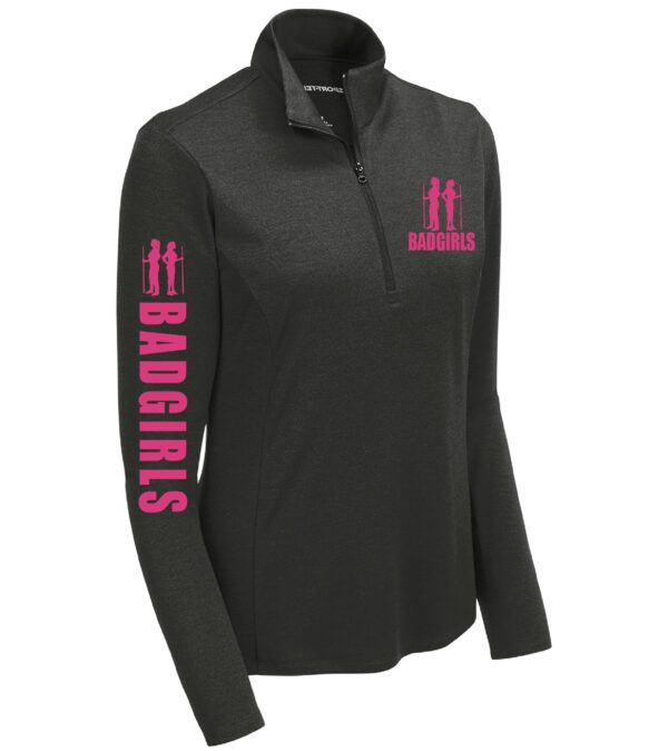 Bad Girls Black Heather 1/4 Zip Pullover (logo front and sleeve)