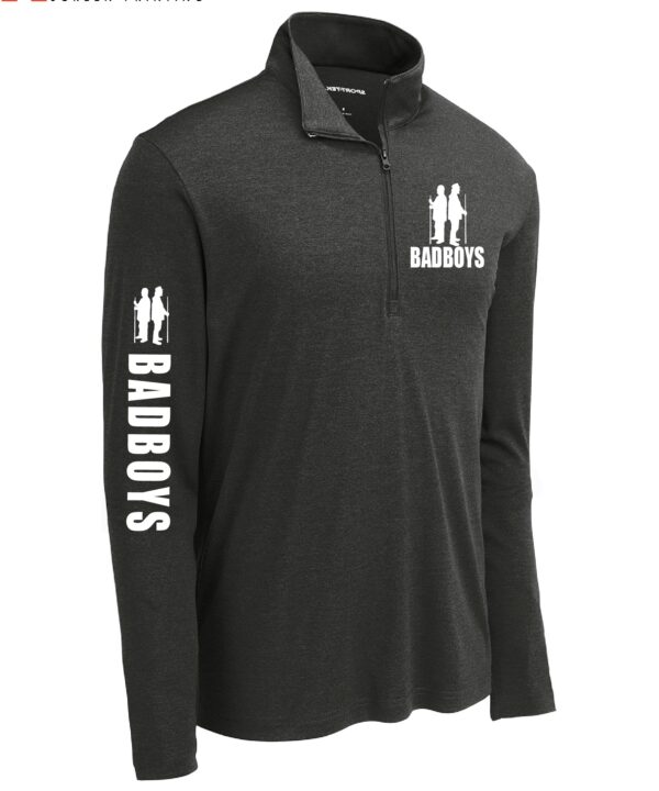 Bad Boys Black Heather 1/4 Pullover (logo front and sleeve)